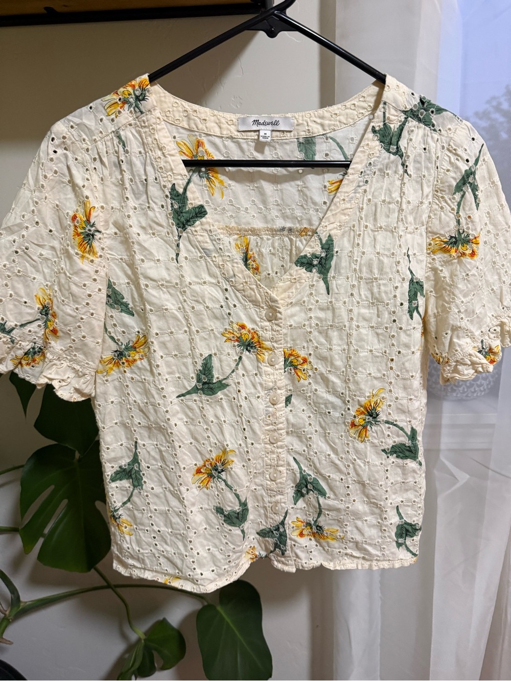 Madewell Cream Eyelet Button-Front Sunflower Blouse